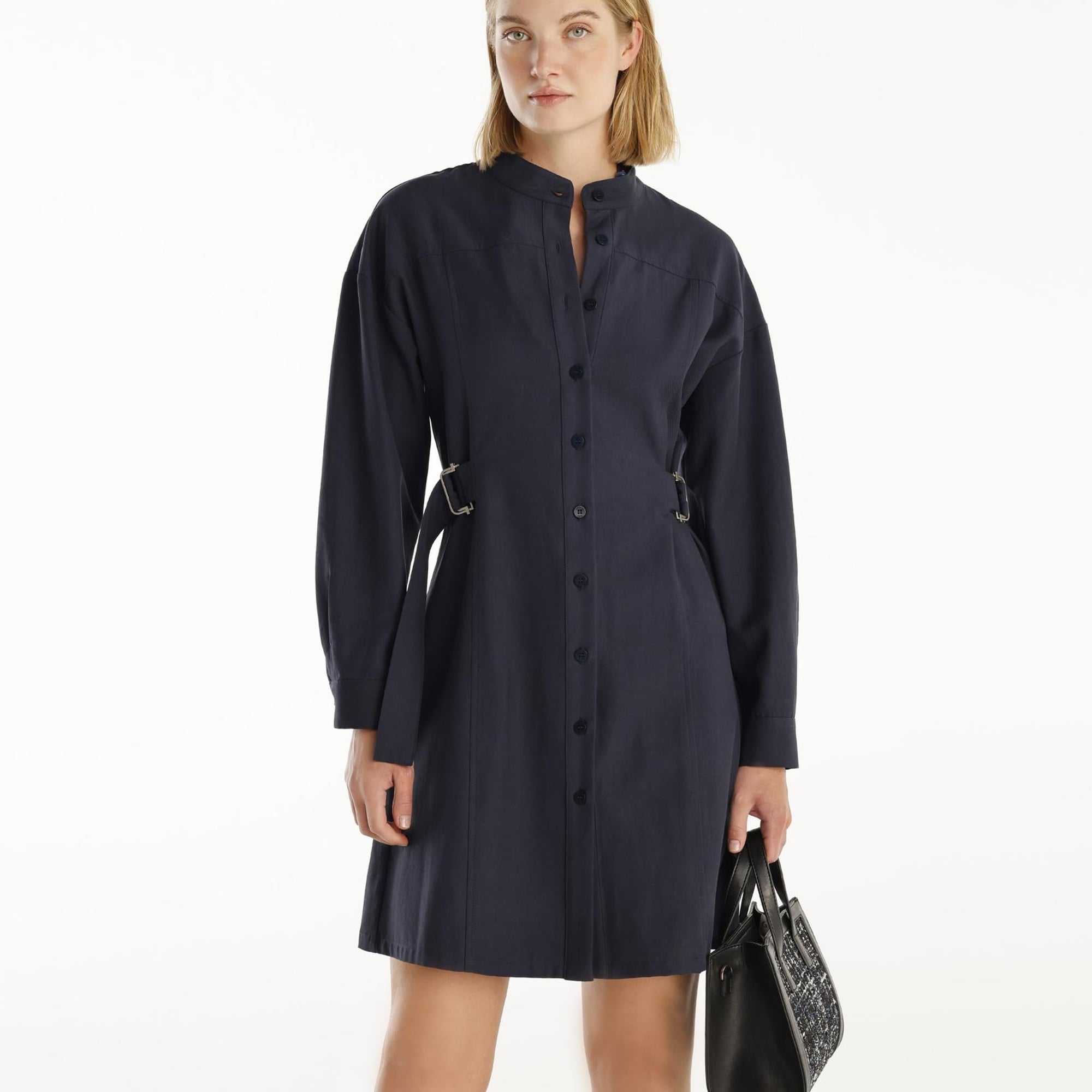 YARGICI Kemer Detaylı Uzun Kollu Hakim Yaka Kısa Gömlek Elbise