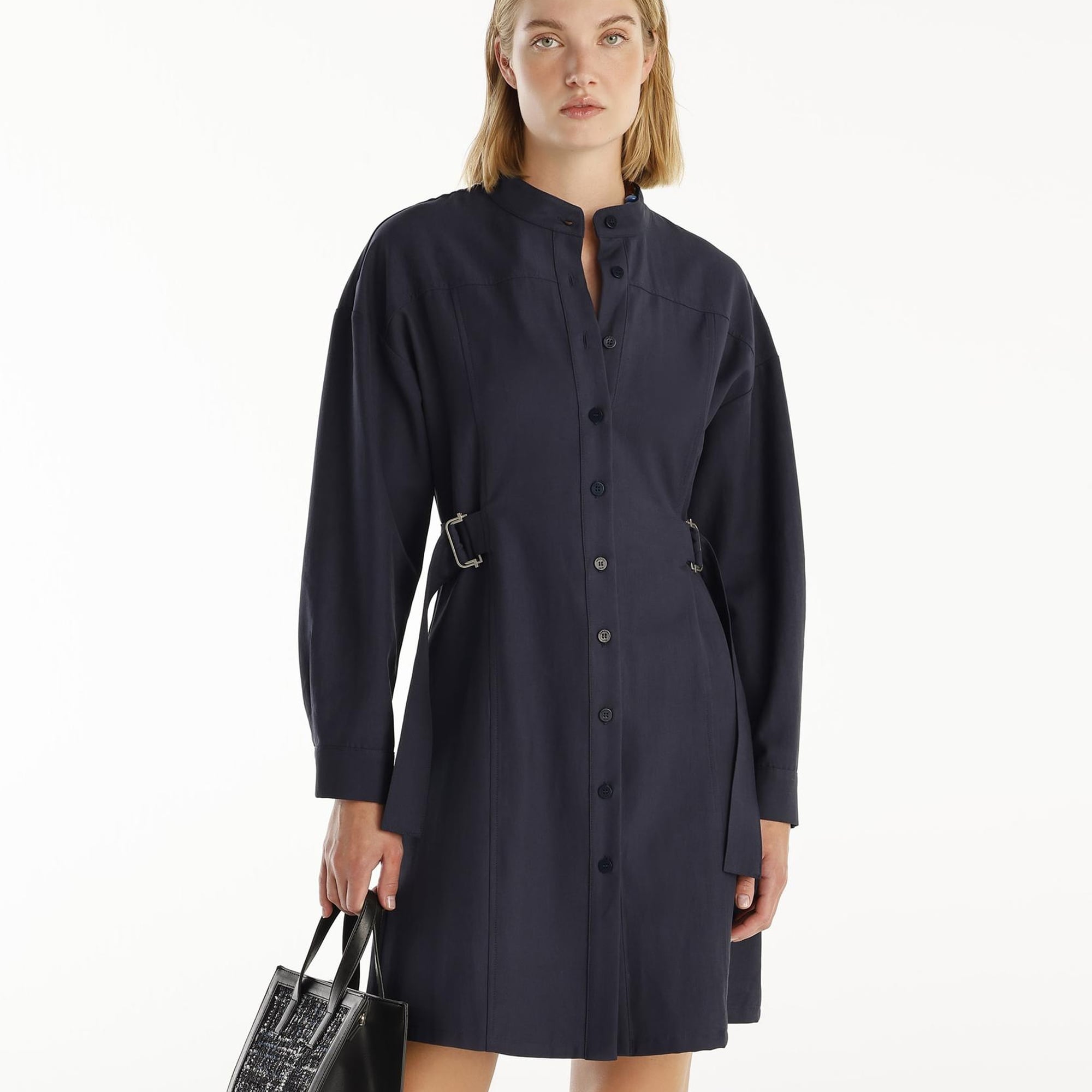 YARGICI Kemer Detaylı Uzun Kollu Hakim Yaka Kısa Gömlek Elbise