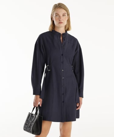  YARGICI Kemer Detaylı Uzun Kollu Hakim Yaka Kısa Gömlek Elbise