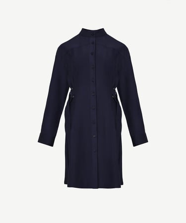  YARGICI Kemer Detaylı Uzun Kollu Hakim Yaka Kısa Gömlek Elbise