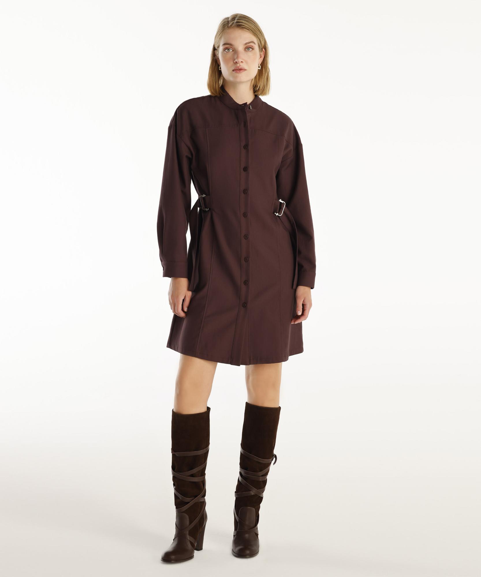  YARGICI Kemer Detaylı Uzun Kollu Hakim Yaka Kısa Gömlek Elbise