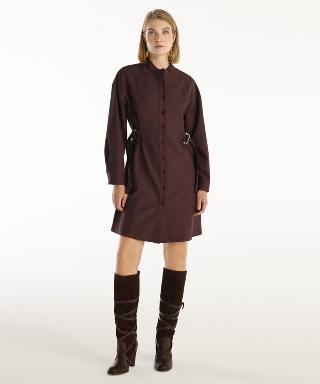  YARGICI Kemer Detaylı Uzun Kollu Hakim Yaka Kısa Gömlek Elbise