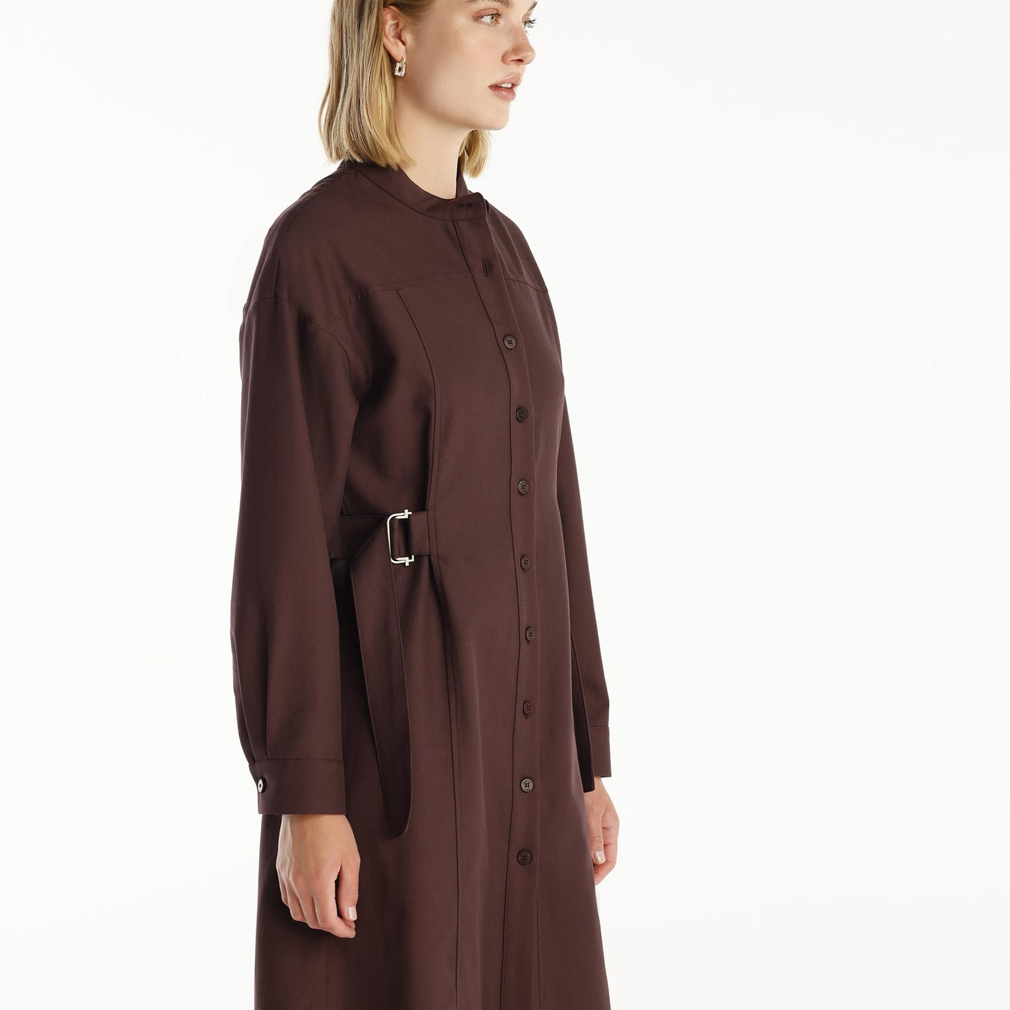 YARGICI Kemer Detaylı Uzun Kollu Hakim Yaka Kısa Gömlek Elbise