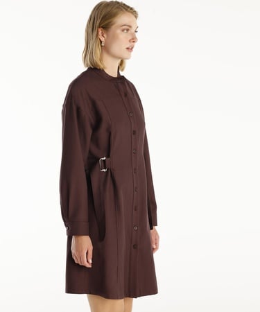  YARGICI Kemer Detaylı Uzun Kollu Hakim Yaka Kısa Gömlek Elbise