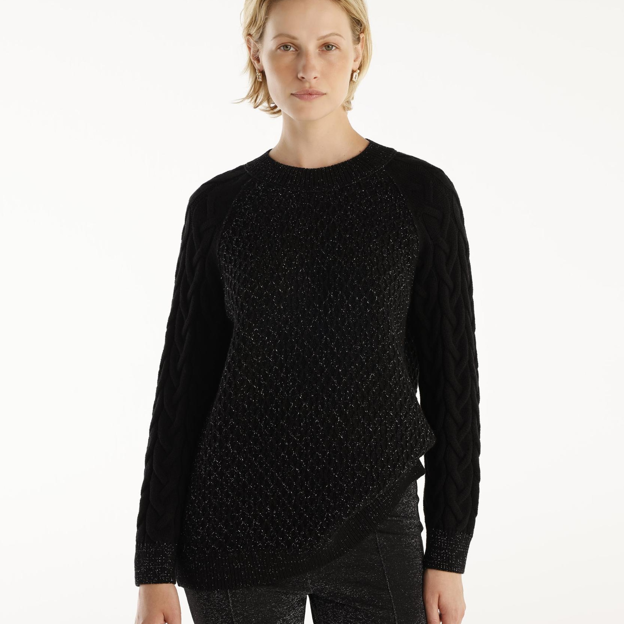 YARGICI Bisiklet Yakalı Simli Örgülü Kazak