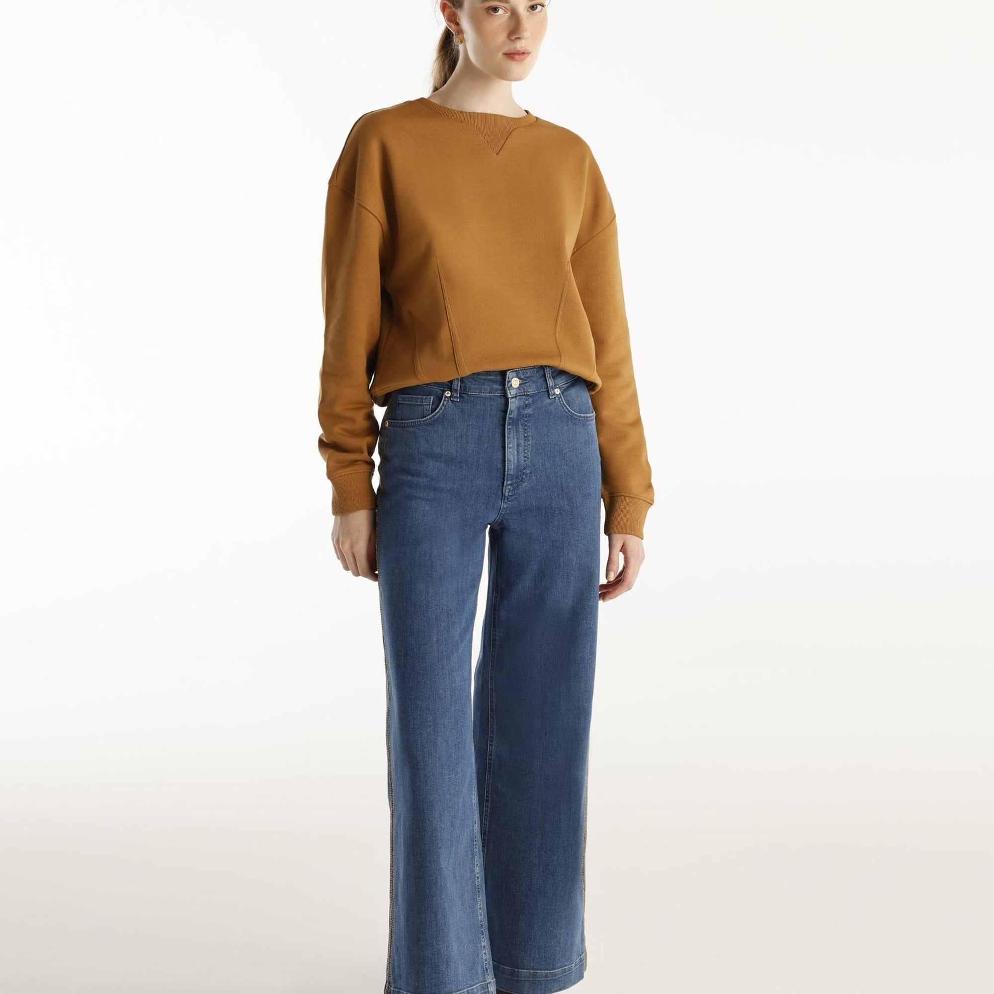 YARGICI Nakış Detaylı Yüksek Bel Geniş Paça Pantolon