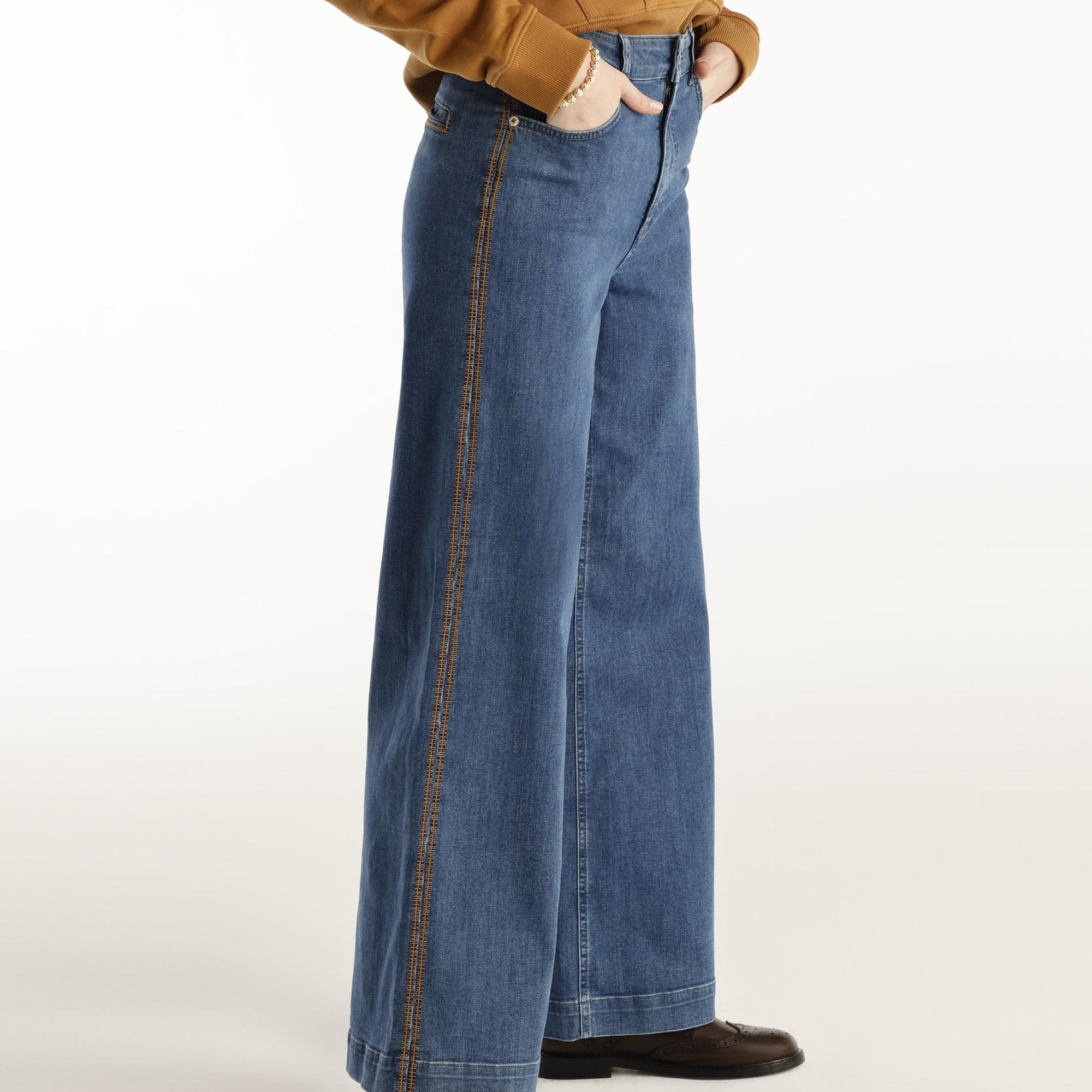 YARGICI Nakış Detaylı Yüksek Bel Geniş Paça Pantolon