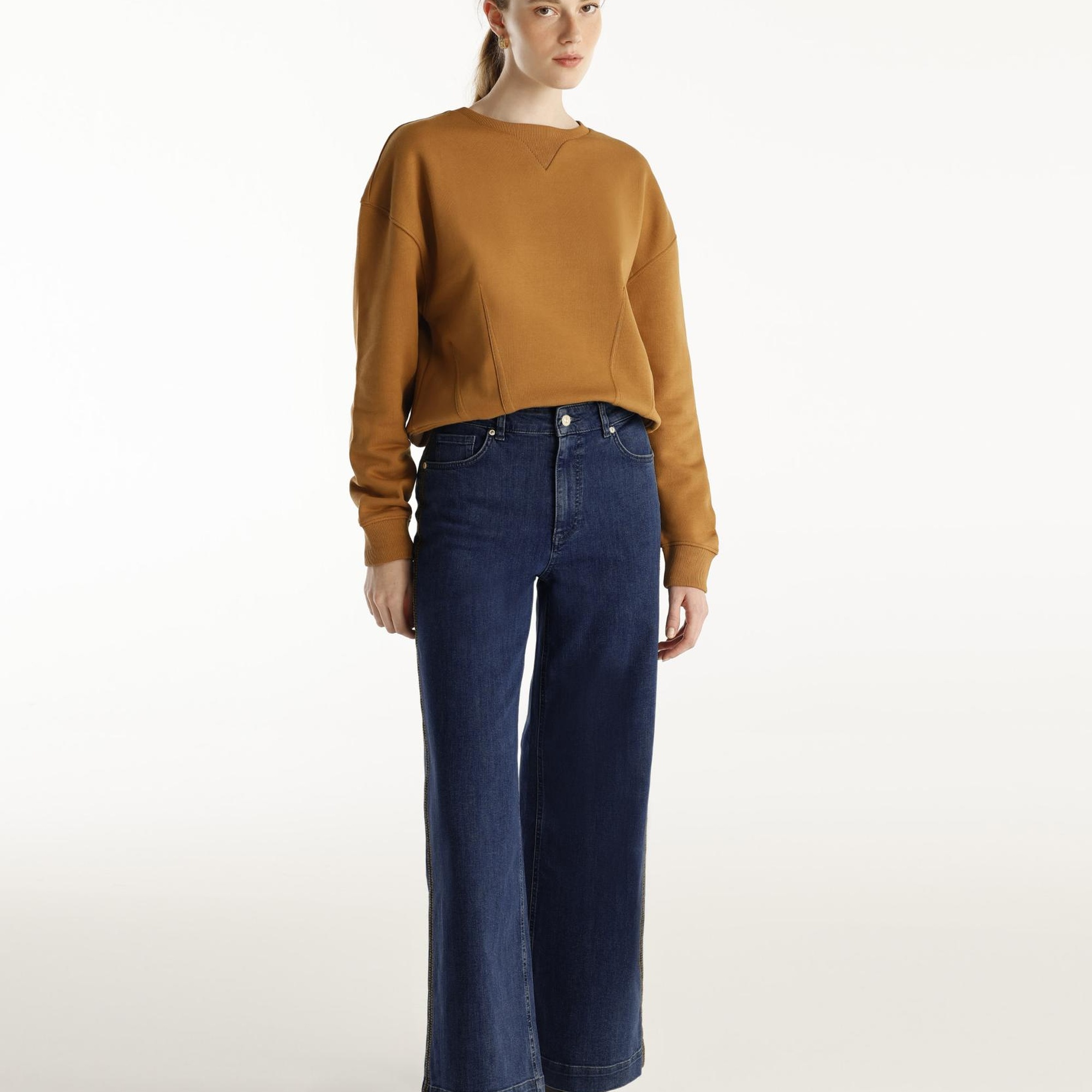 YARGICI Nakış Detaylı Yüksek Bel Geniş Paça Pantolon