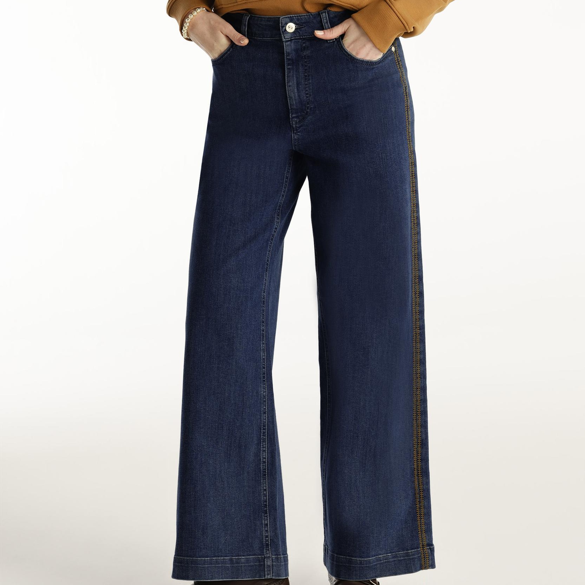 YARGICI Nakış Detaylı Yüksek Bel Geniş Paça Pantolon