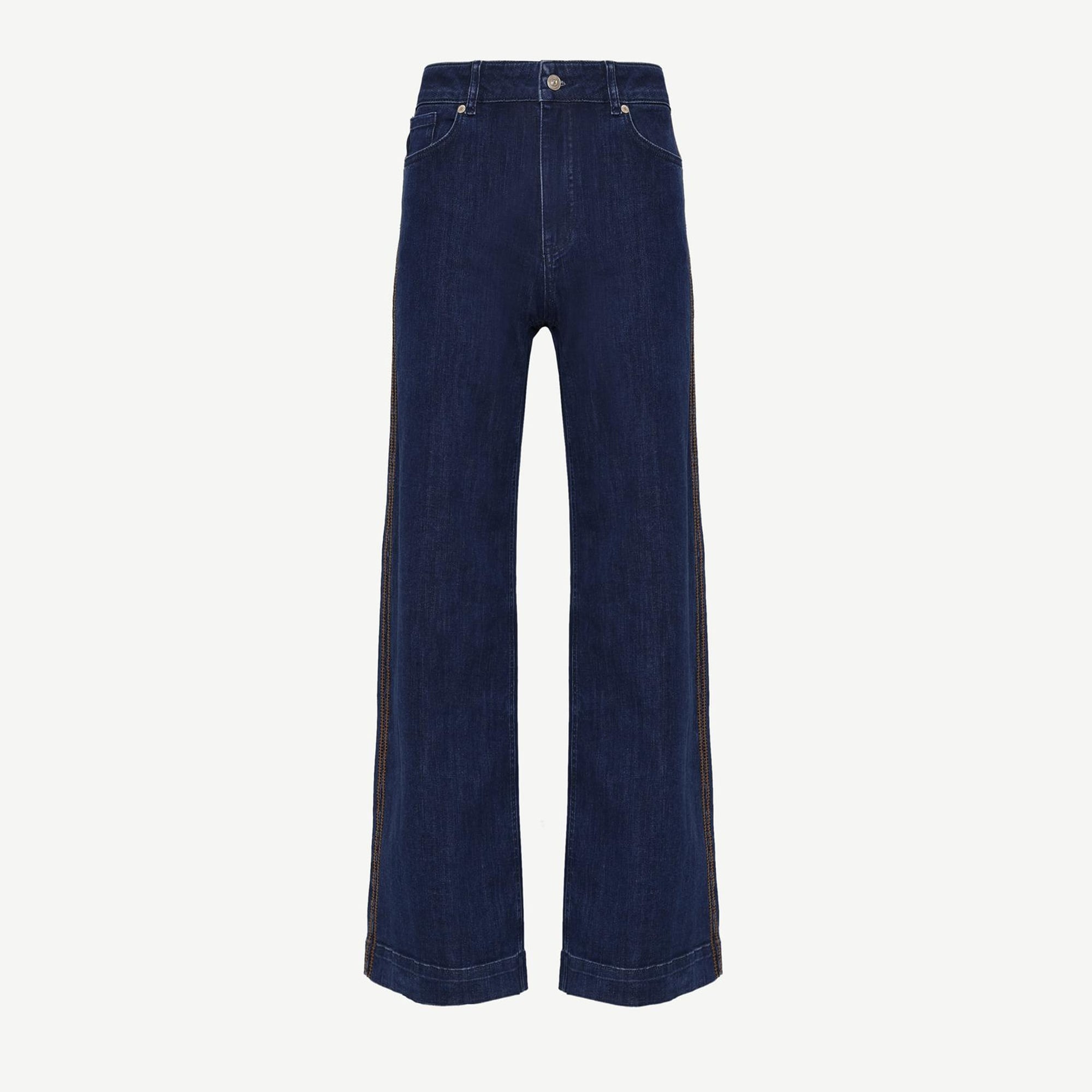 YARGICI Nakış Detaylı Yüksek Bel Geniş Paça Pantolon