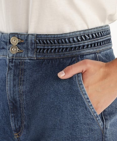  YARGICI Nakış Detaylı Yüksek Bel Denim Pantolon