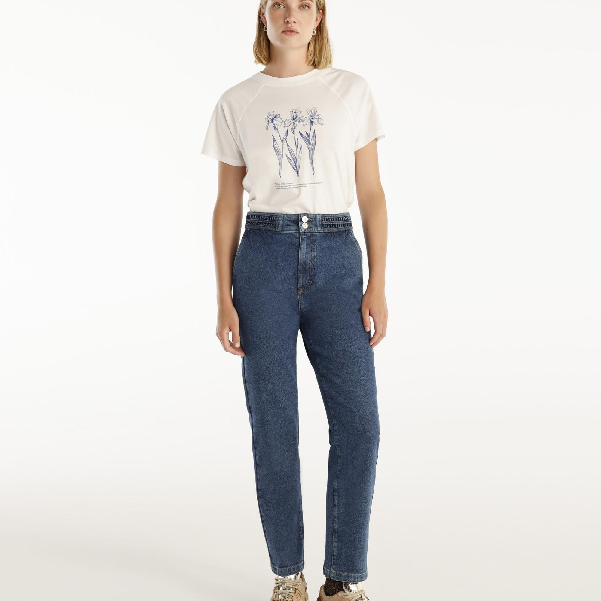 YARGICI Nakış Detaylı Yüksek Bel Denim Pantolon