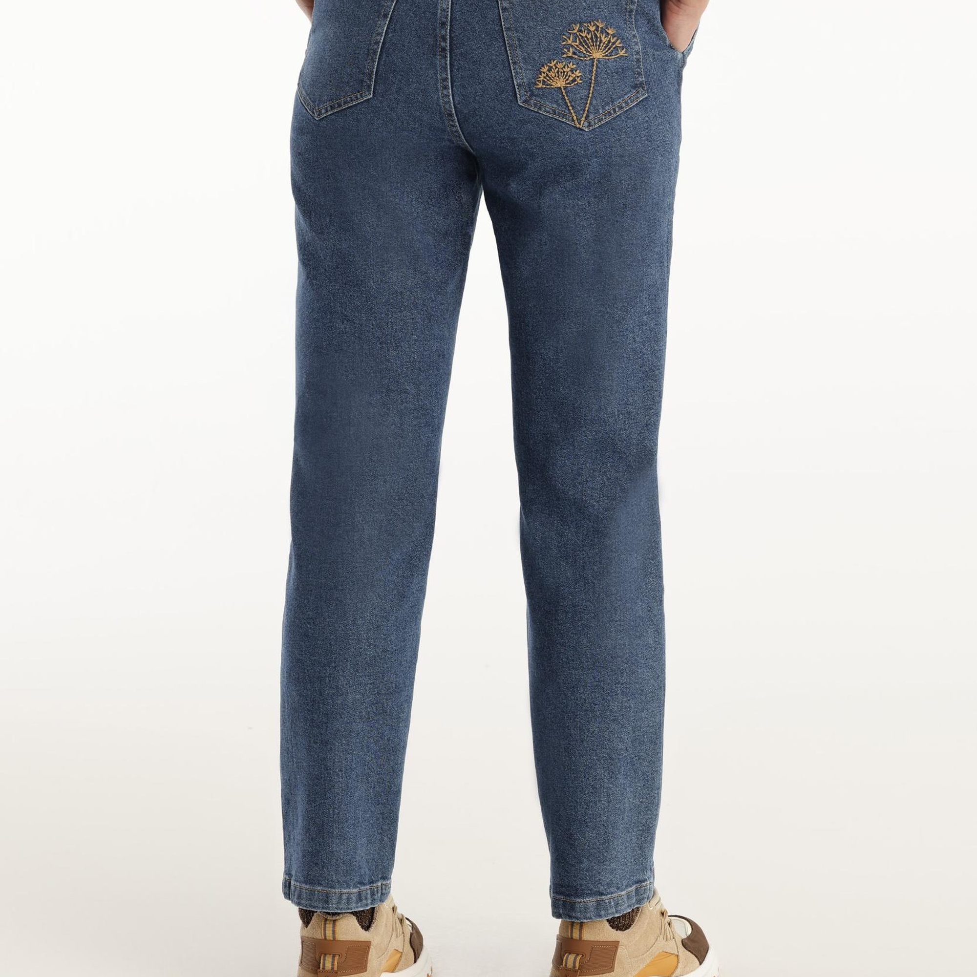 YARGICI Nakış Detaylı Yüksek Bel Denim Pantolon