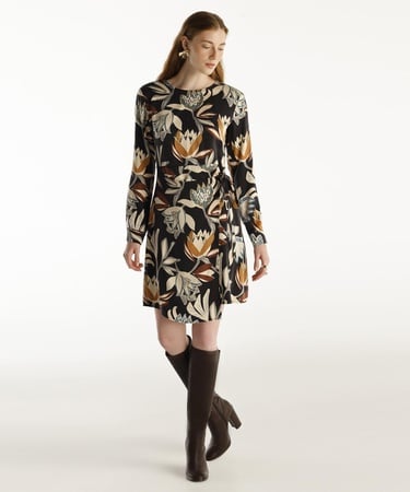  YARGICI Bisiklet Yaka Uzun Kollu Kısa Elbise