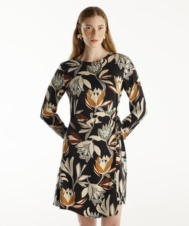  YARGICI Bisiklet Yaka Uzun Kollu Kısa Elbise