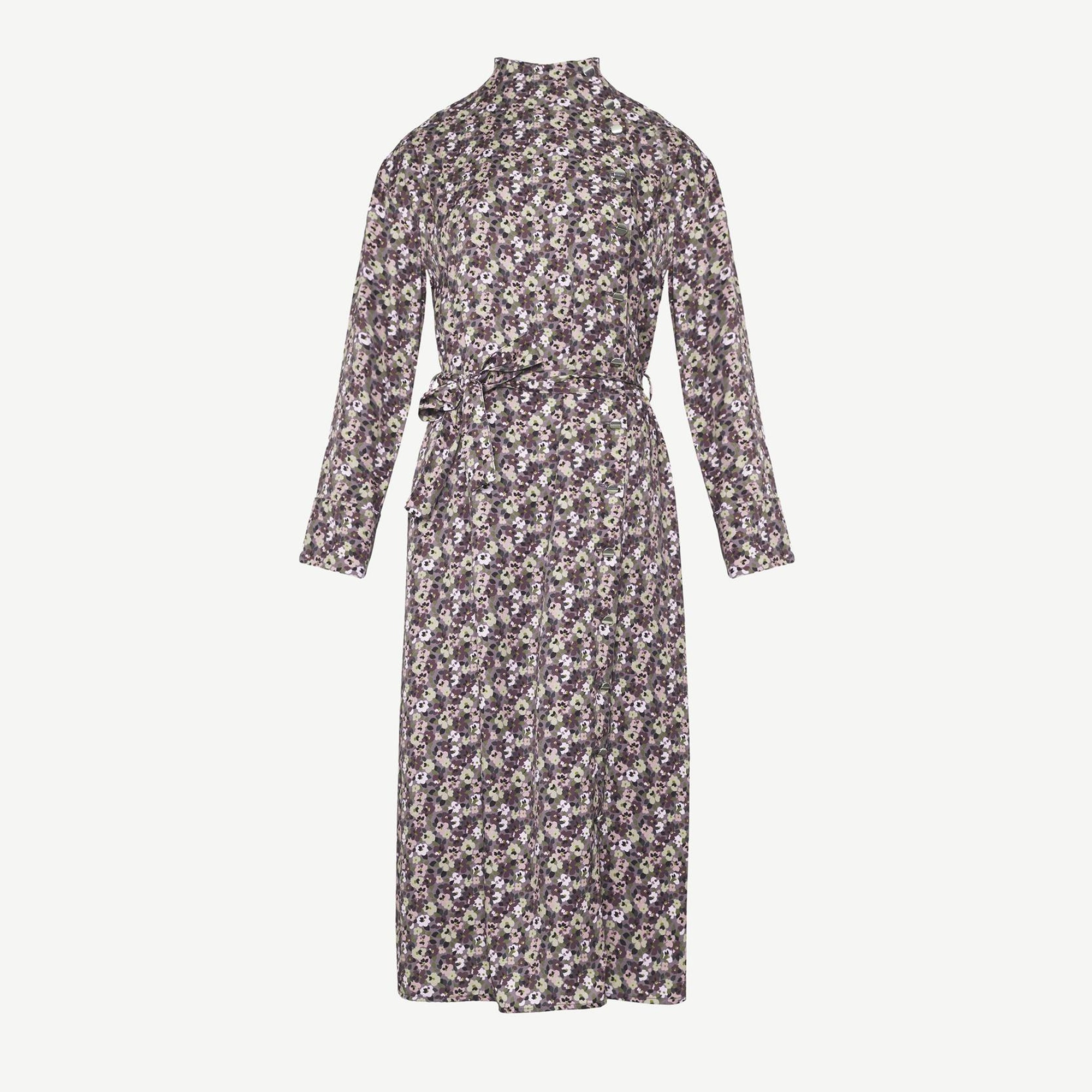 YARGICI Yüksek Yaka Kuşalı Uzun Kollu Midi Boy Elbise