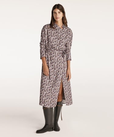  YARGICI Yüksek Yaka Kuşalı Uzun Kollu Midi Boy Elbise