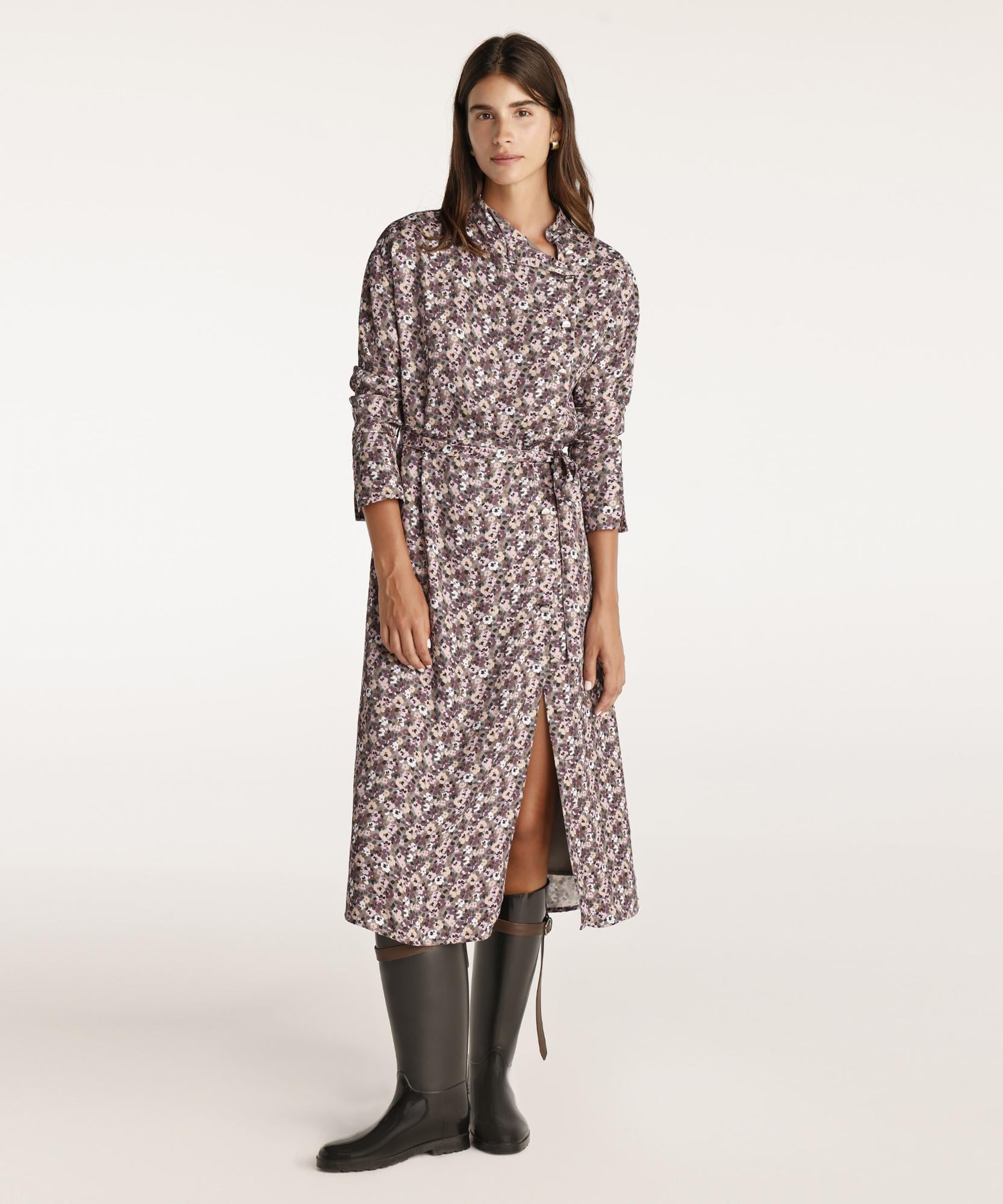  YARGICI Yüksek Yaka Kuşalı Uzun Kollu Midi Boy Elbise