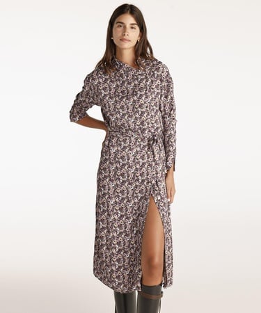  YARGICI Yüksek Yaka Kuşalı Uzun Kollu Midi Boy Elbise