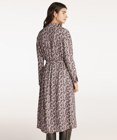  YARGICI Yüksek Yaka Kuşalı Uzun Kollu Midi Boy Elbise