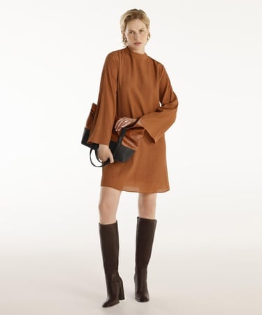  YARGICI Bisiklet Yaka Uzun Kollu Kısa Elbise