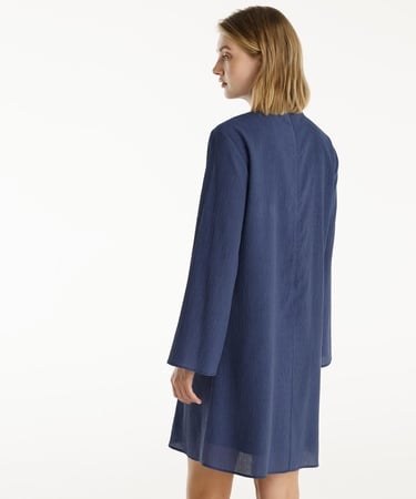  YARGICI Bisiklet Yaka Uzun Kollu Kısa Elbise