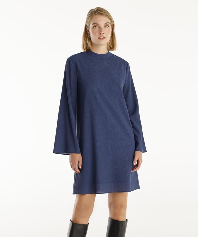  YARGICI Bisiklet Yaka Uzun Kollu Kısa Elbise