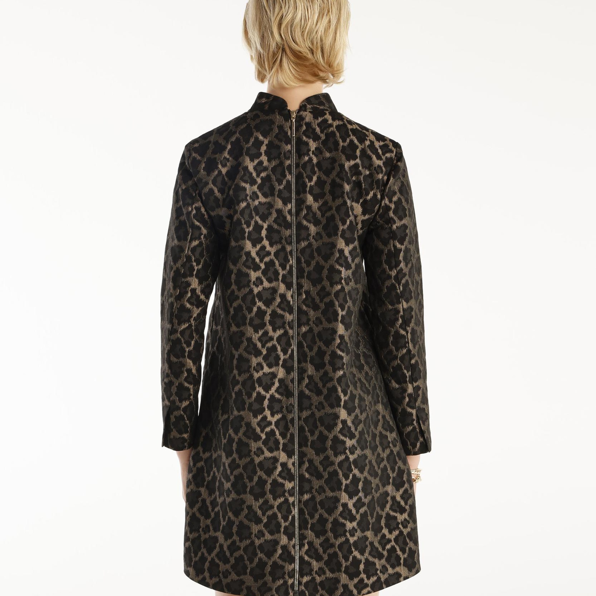 YARGICI Dik Yaka Cepli Uzun Kollu Kısa Elbise