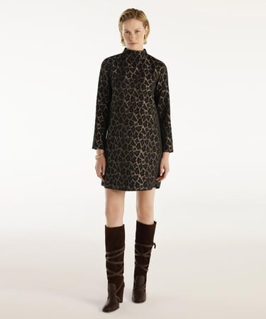  YARGICI Dik Yaka Cepli Uzun Kollu Kısa Elbise