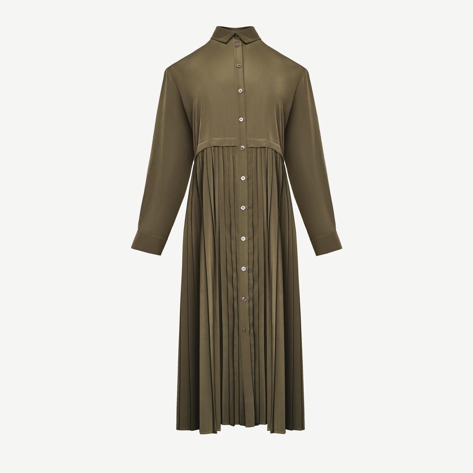 YARGICI Uzun Kollu Pliseli Midi Boy Gömlek Elbise