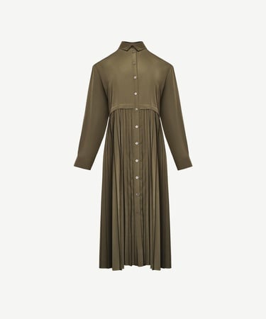  YARGICI Uzun Kollu Pliseli Midi Boy Gömlek Elbise
