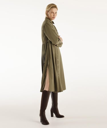  YARGICI Uzun Kollu Pliseli Midi Boy Gömlek Elbise