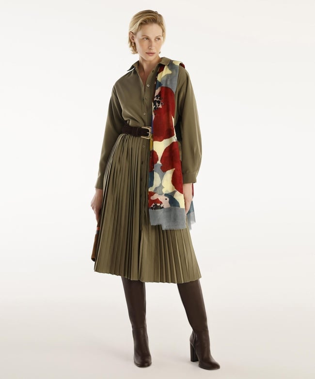  YARGICI Uzun Kollu Pliseli Midi Boy Gömlek Elbise