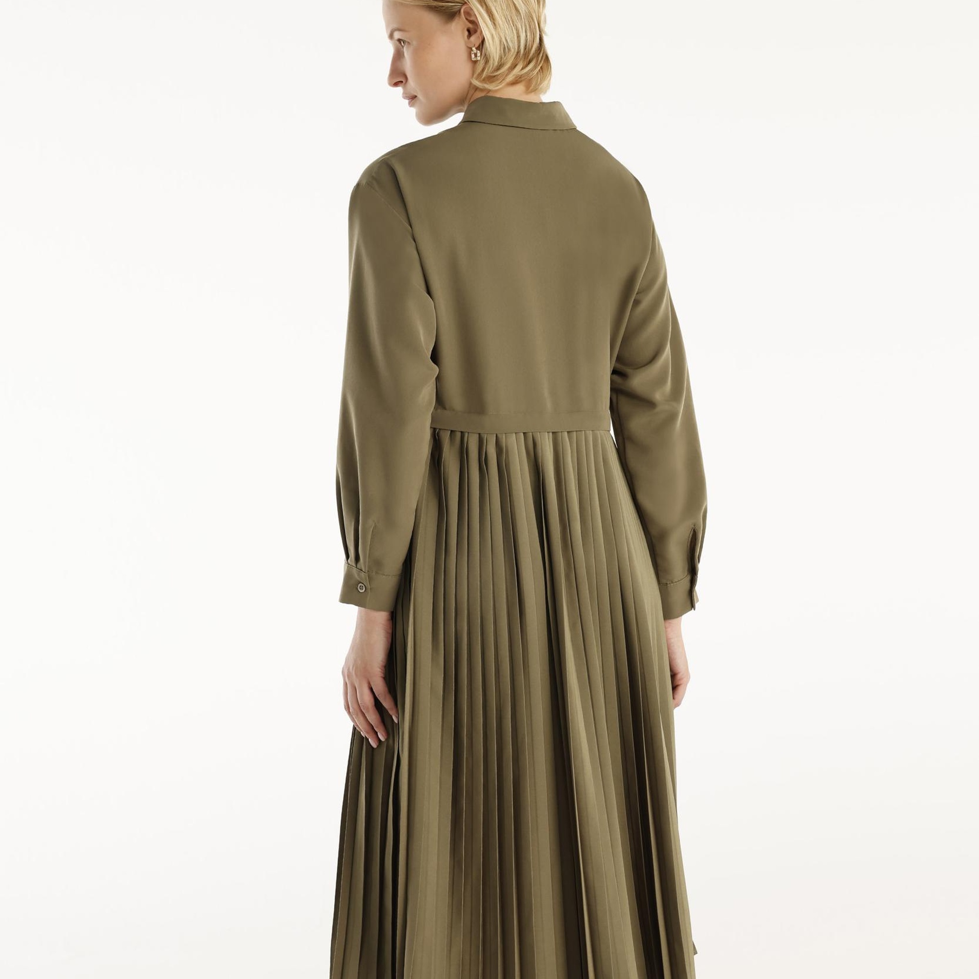 YARGICI Uzun Kollu Pliseli Midi Boy Gömlek Elbise