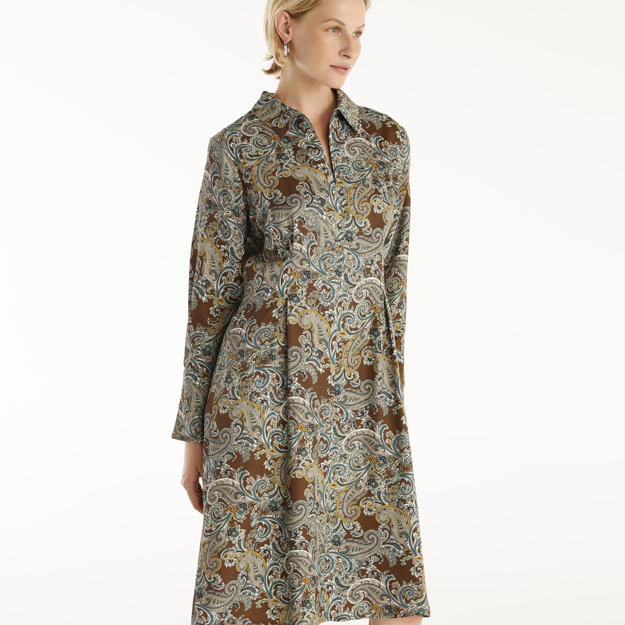 YARGICI Pensli Uzun Kollu Yakası Fermuarlı Elbise