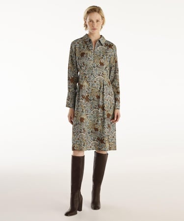  YARGICI Pensli Uzun Kollu Yakası Fermuarlı Elbise