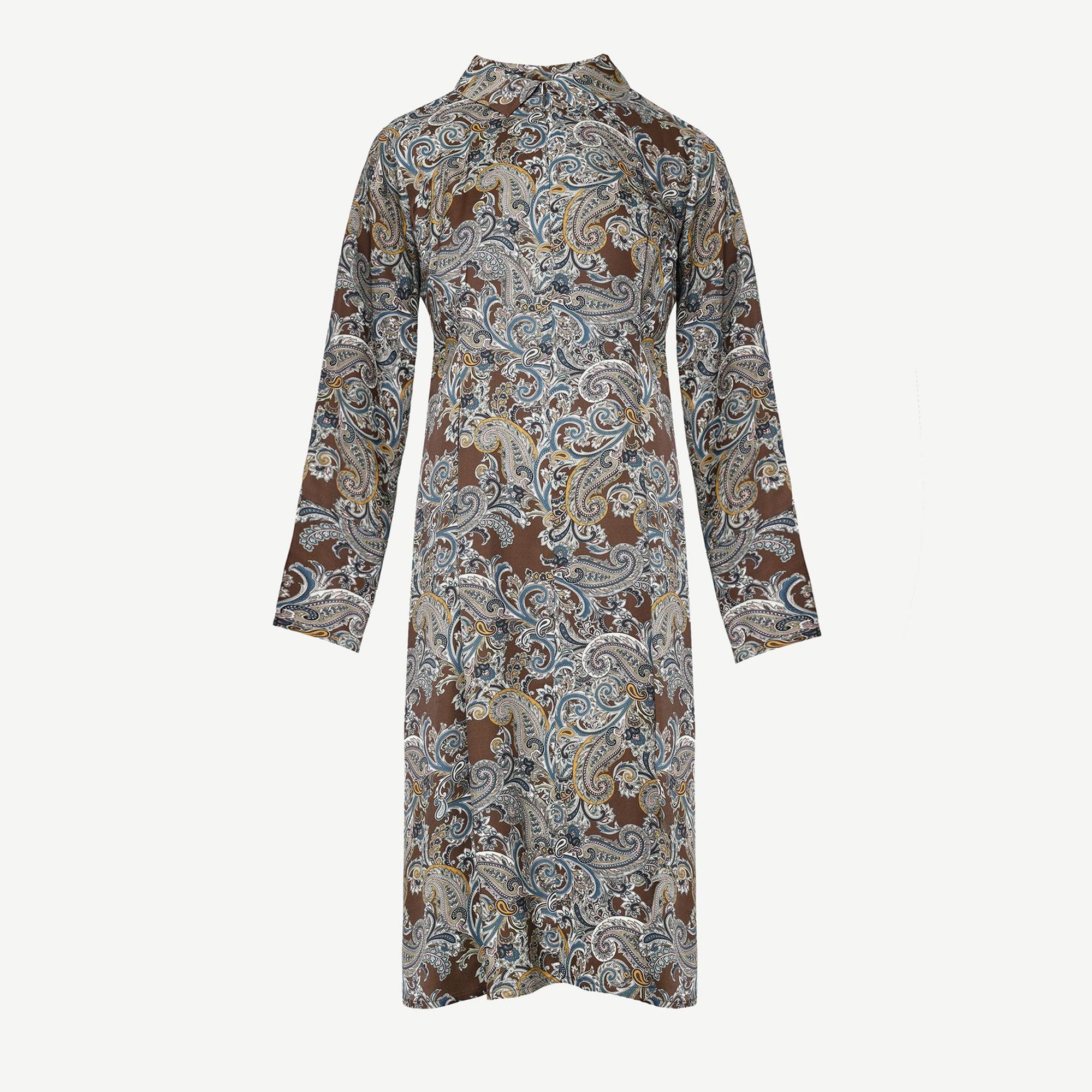 YARGICI Pensli Uzun Kollu Yakası Fermuarlı Elbise