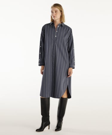  YARGICI Kolu Düğme Detaylı Midi Boy Gömlek Elbise