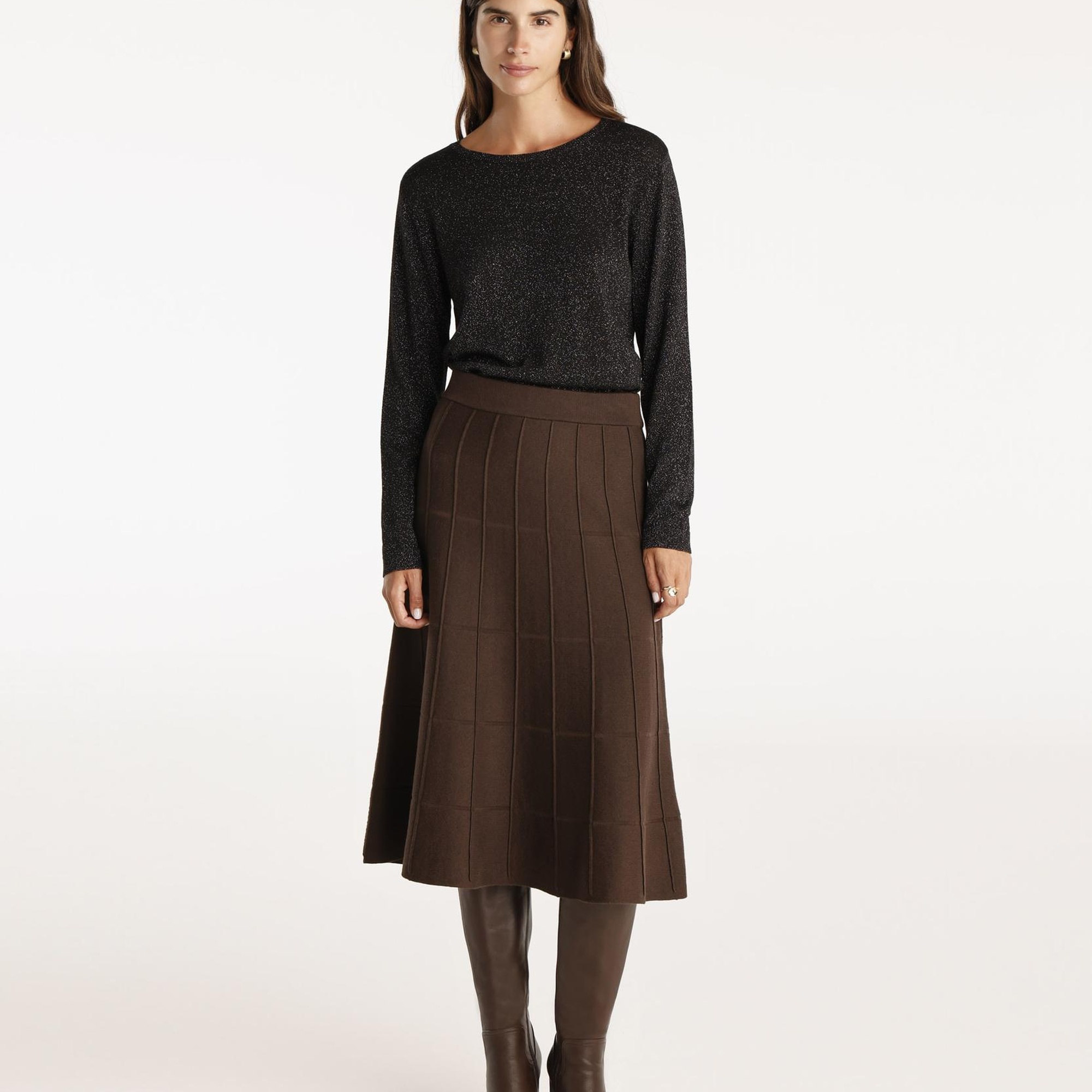 YARGICI Dekorlu Diz Altı Triko Etek