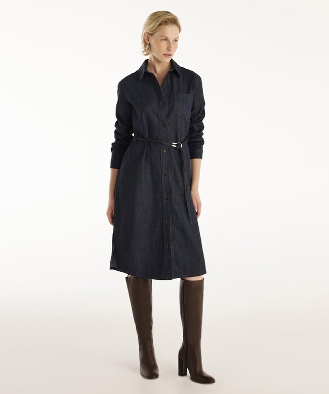  YARGICI Kemer Detaylı Denim Elbise