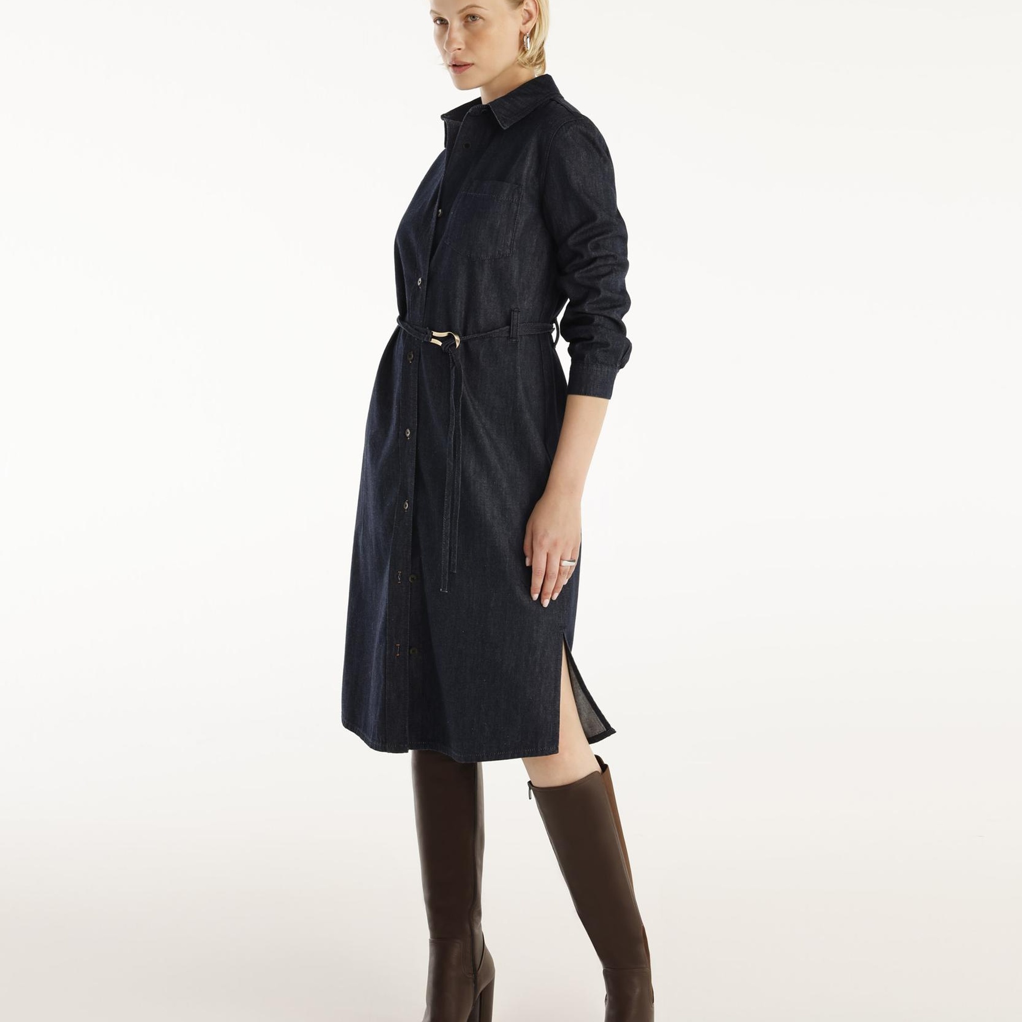 YARGICI Kemer Detaylı Denim Elbise