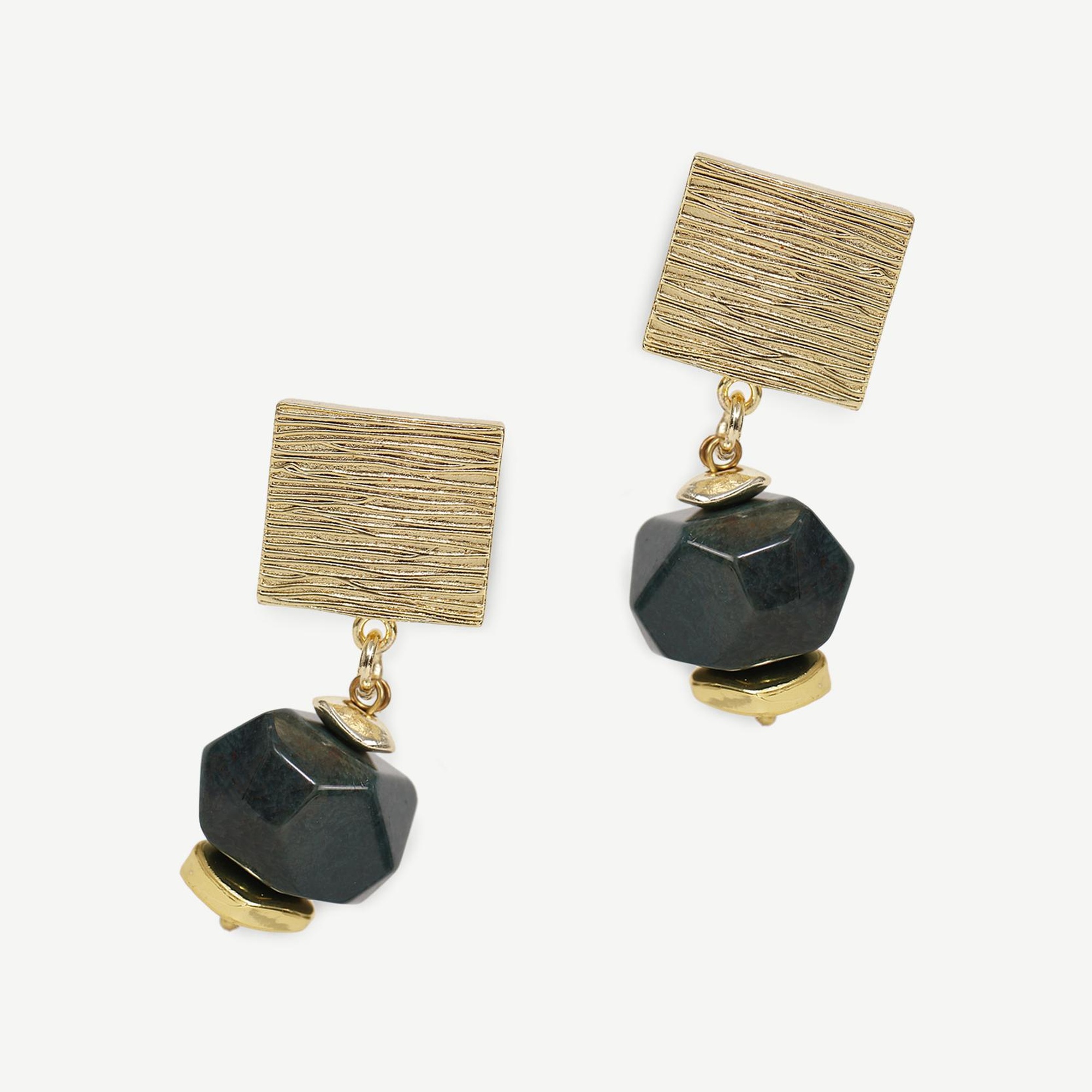 YARGICI Akik Taşlı Ve Geometrik Dokulu Küpe