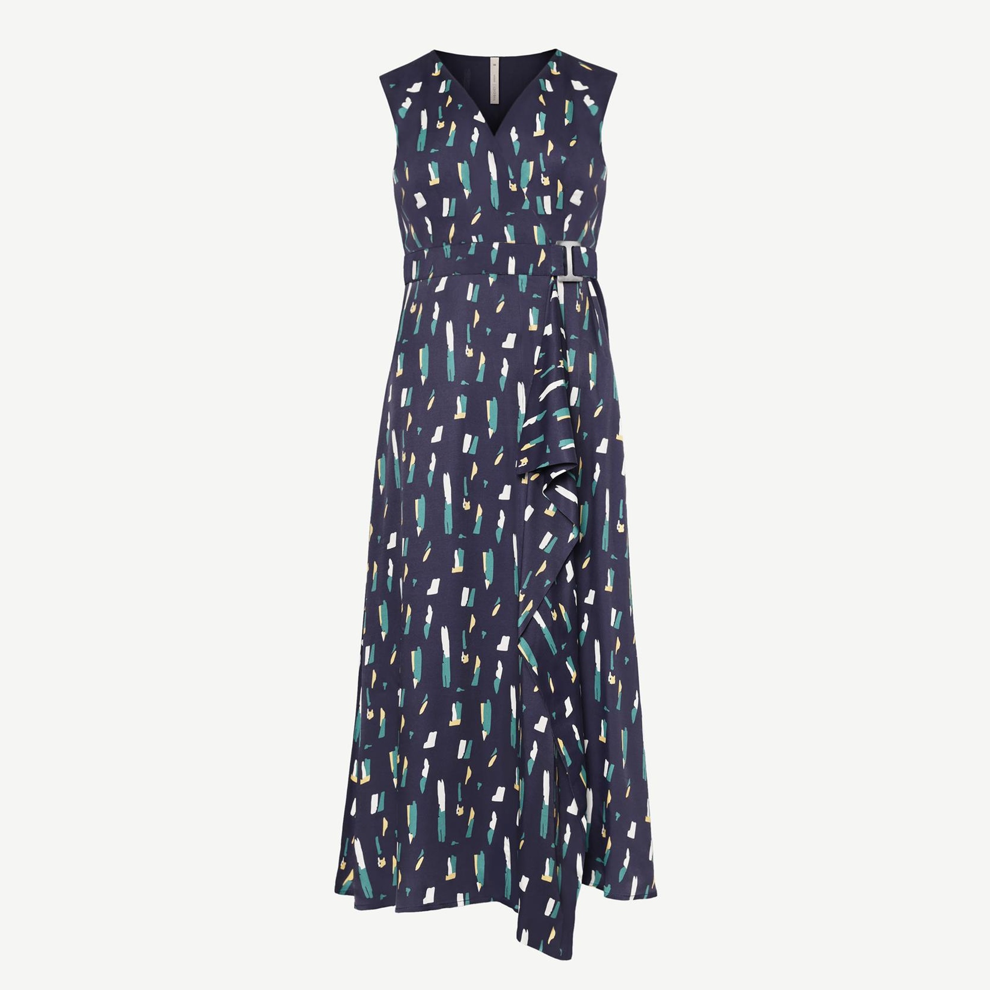 YARGICI Kemer Detaylı Kolsuz Kruvaze  Midi Boy Elbise