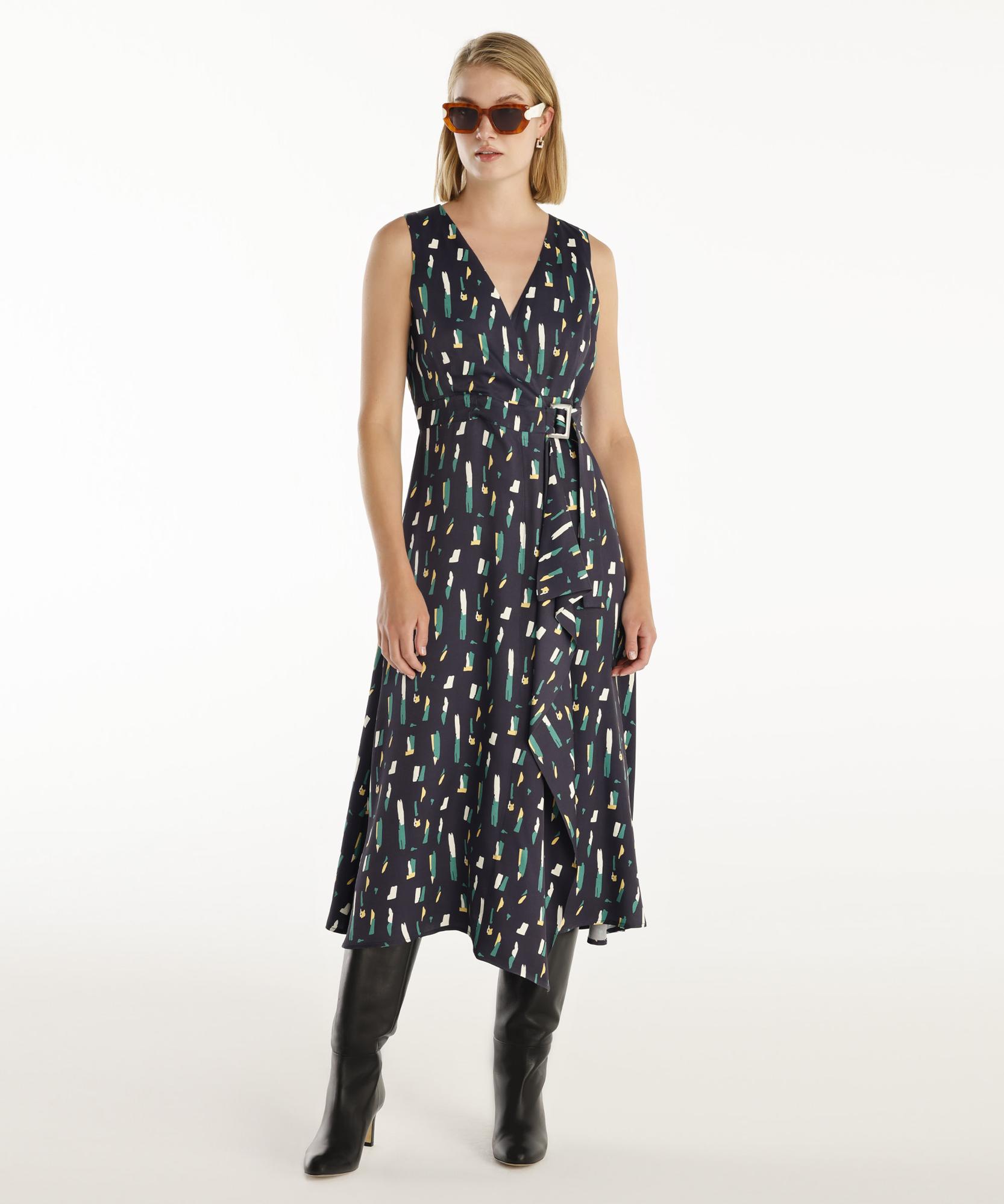  YARGICI Kemer Detaylı Kolsuz Kruvaze  Midi Boy Elbise