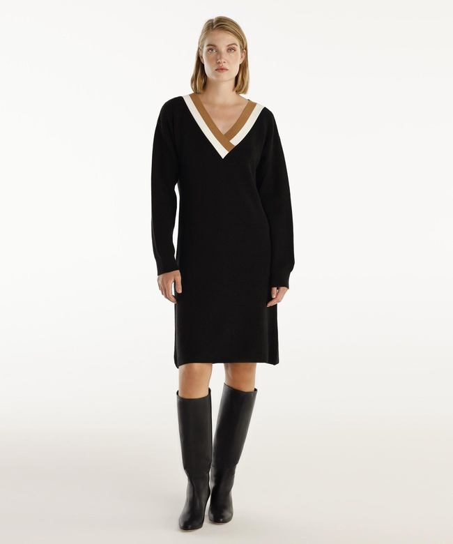  YARGICI V-Yakalı Triko Elbise