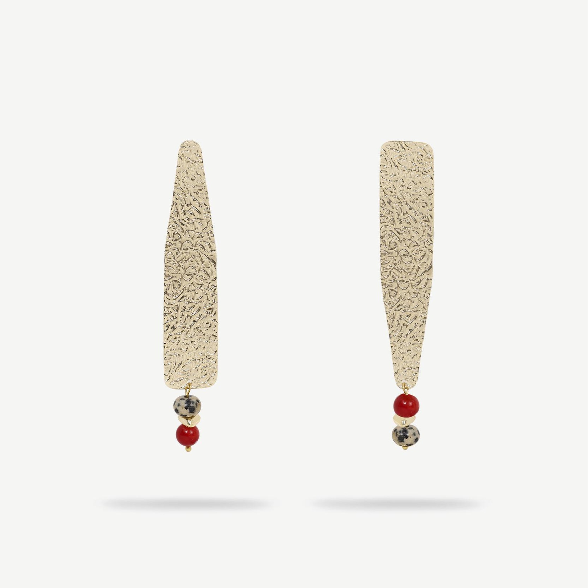 YARGICI Dokulu Metal Detaylı Asimetrik Doğal Taş Küpe