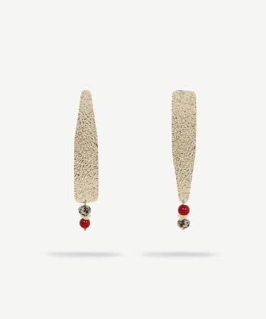  YARGICI Dokulu Metal Detaylı Asimetrik Doğal Taş Küpe