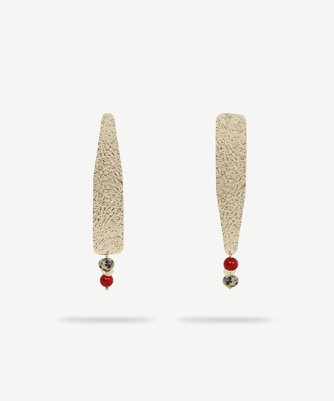  YARGICI Dokulu Metal Detaylı Asimetrik Doğal Taş Küpe