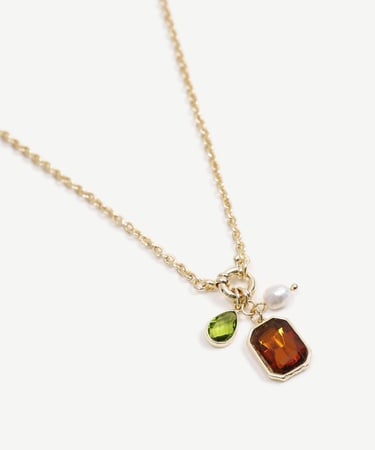  YARGICI Akrilik Ve Cam Taş Uçlu Zincir Kolye