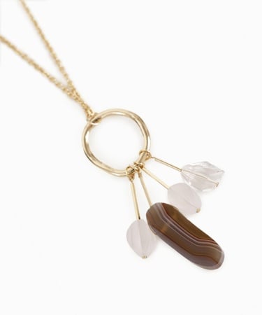  YARGICI Akrilik Ve Akik Taş Uçlu Kolye